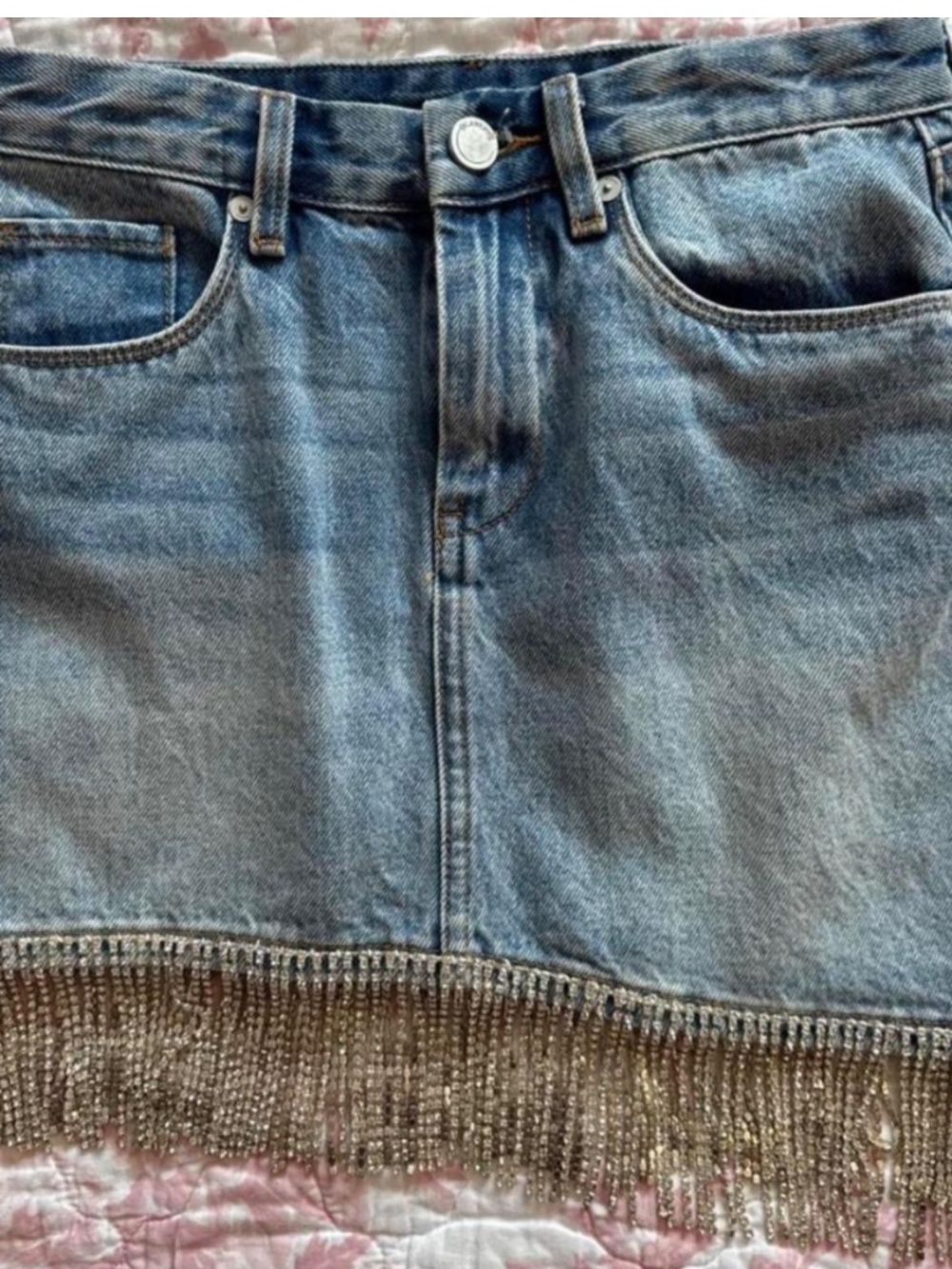 Blank NYC denim mini skirt with sequin fringe size 26